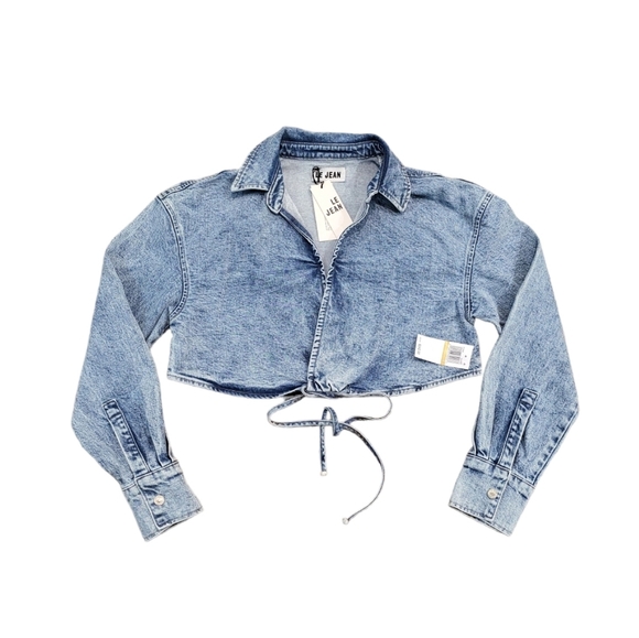 LE JEAN Arielle Cropped Denim Wrap Top Small NWT - Picture 8 of 10